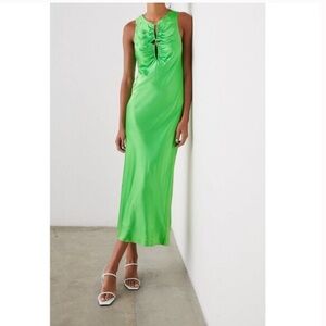 52. Rails Fiona $248  Midi Vibrant Green Satin Elegant Sleeveless Dress
